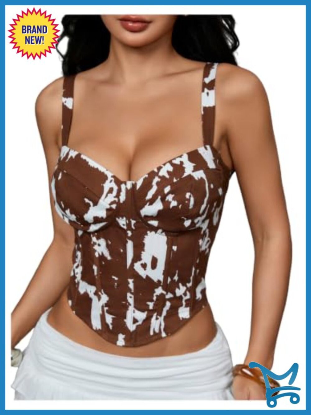 Sleeveless Sweetheart Neck Tank Top Asymmetrical Hem Cow Print